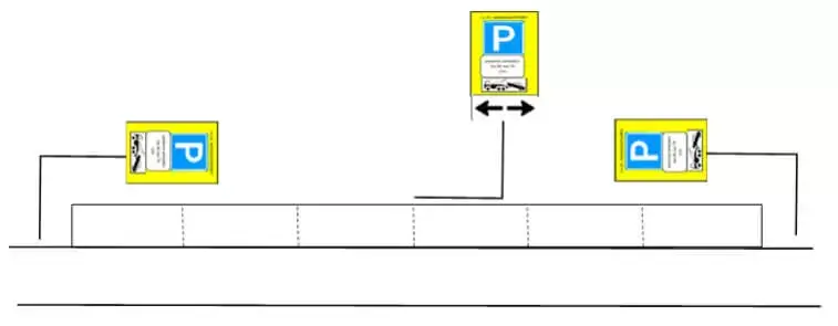 Technische tekening van Langsparkeren – twee richtingen