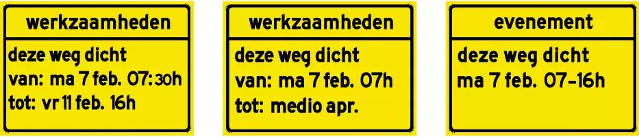 Voorbeelden opmaak vooraankondigingsborden