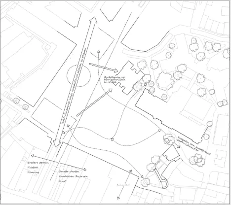 Een schets die laat zien hoe de nieuwe plannen van Tolbrug -aansluiten op de bestaande stad.