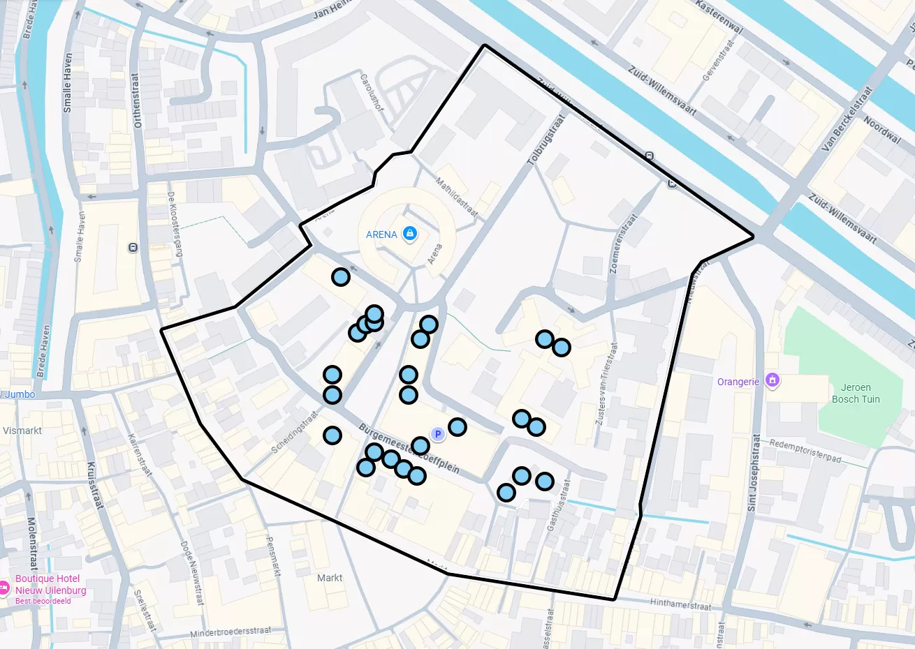 Plattegrond van Tolbrug Groote Stroom waarop te zien is in welk gebied bewoners een uitnodigingsbrief voor de inloopbijeenkomst hebben ontvangen.